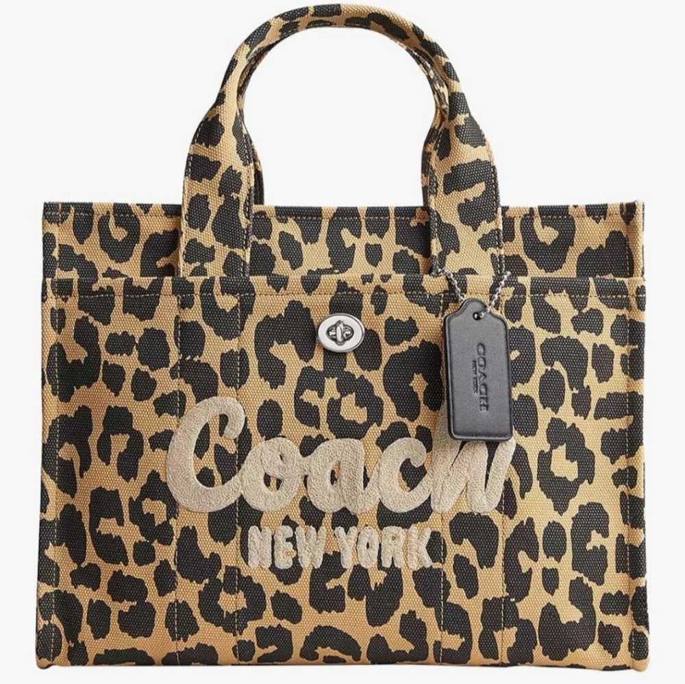 Coach Tan and Black Leopard Tote 13x9x6